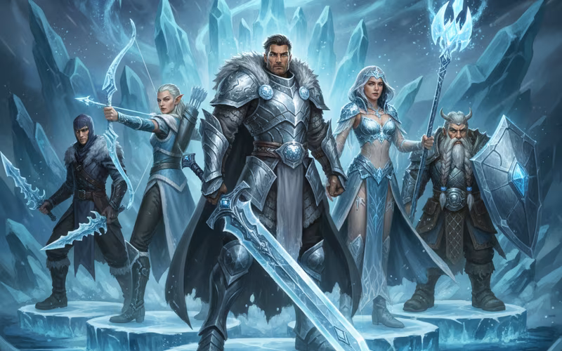 Frost-themed hero cosmetic bundle splash art