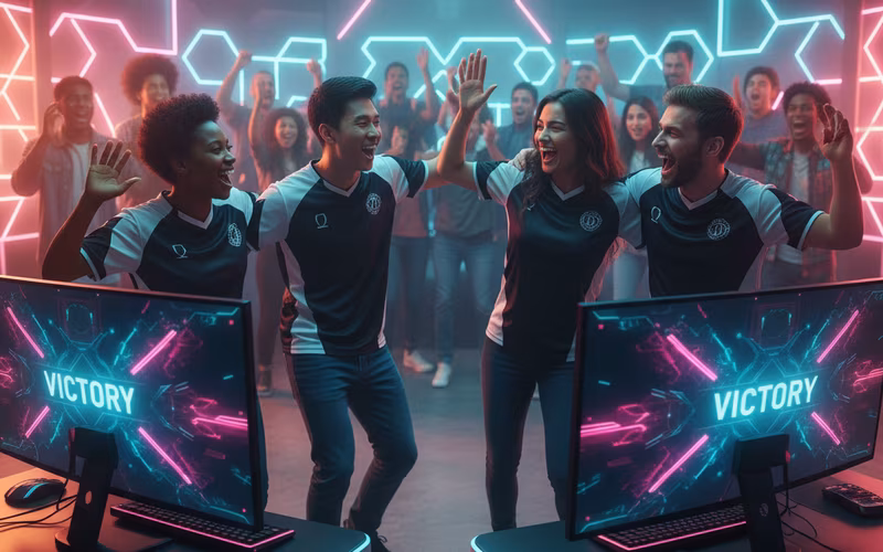 Gamers celebrating a win