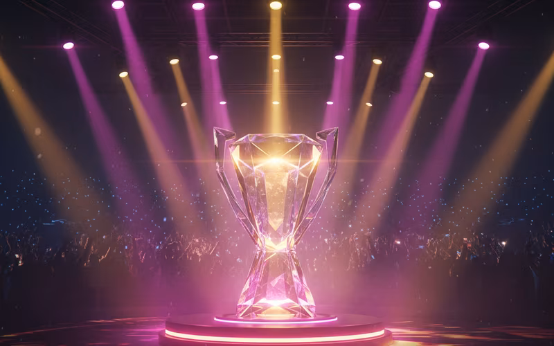 Crystal esports tournament trophy on stage